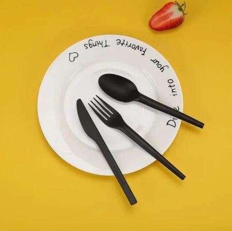 PP Black Cutlery Set Knife Spoon Fork Napkin suppliers