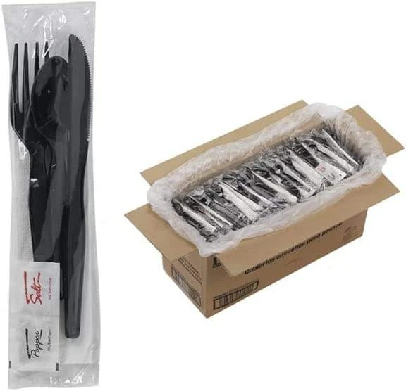 PP Black Cutlery Set Knife Spoon Fork Napkin best