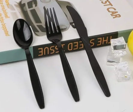 PP Black Cutlery Set Knife Spoon Fork Napkin high quality